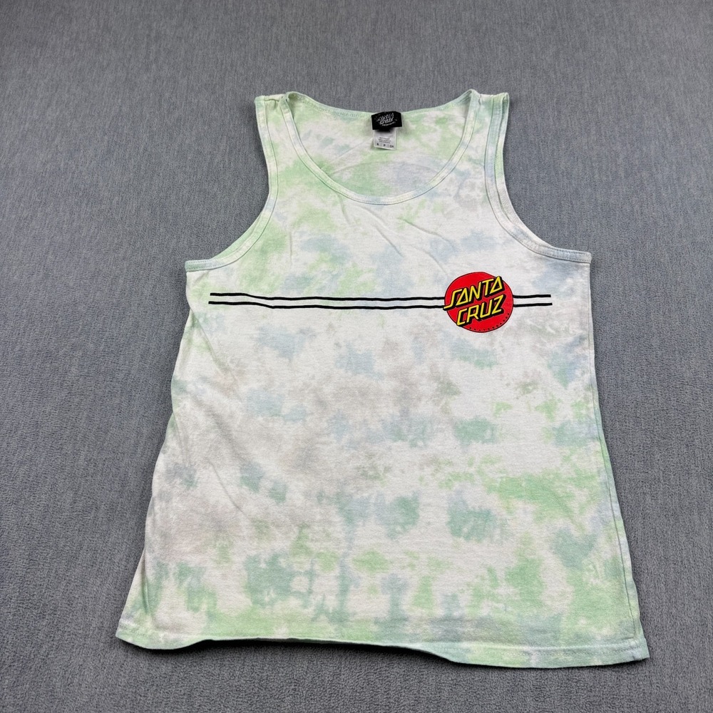 Santa Cruz Tank Top Mens Small White Green Classic Dot Skater Tie Dye Sleeveless